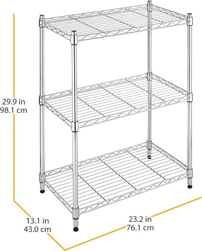 Whitmor 3-Tier Shelving Unit, Metal Storage Shelves, Easy Assembly Home Organizer for Pantry, Kitchen, Garage, Plant, 23" L x 13" W x 30" H