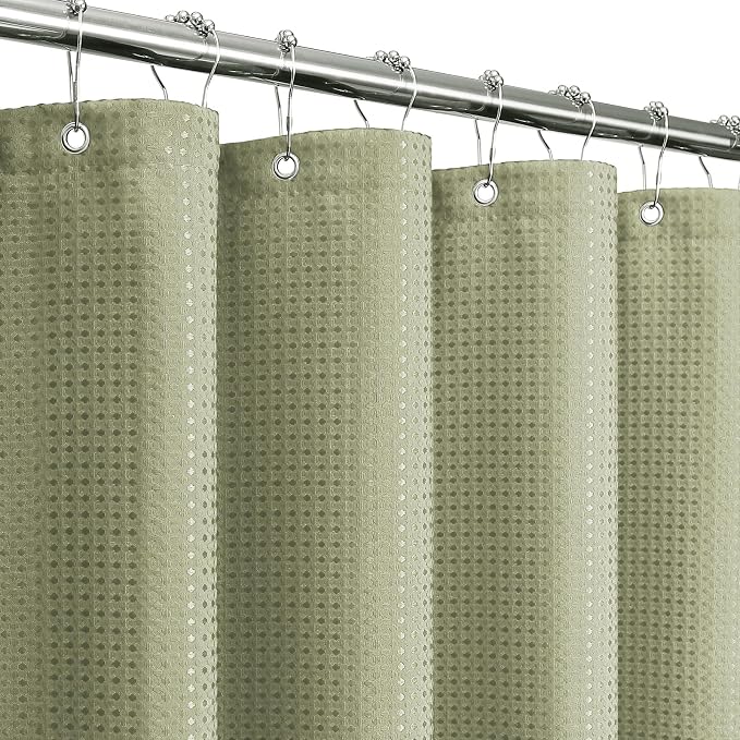 Long 230GSM Sage Green Shower Curtain, 72 x 78 | 230GSM Tall Fabric Shower Curtain for Bathroom, Water Repellent, Machine Washable