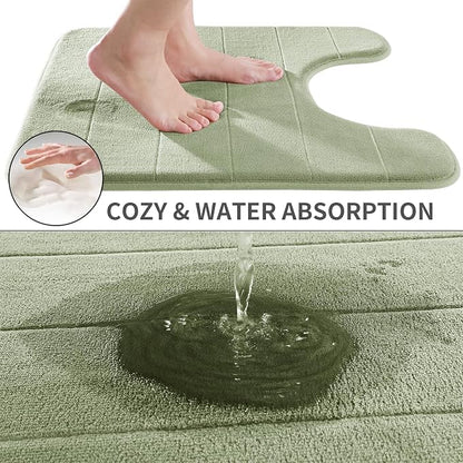 Yimobra Memory Foam Toilet Bath Mat U-Shaped, Soft and Comfortable, Super Water Absorption, Non-Slip, Thick, Machine Wash & Easier to Dry for Bathroom Commode Contour Rug, 24 X 20 Inches, Sage Green