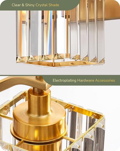 EDISHINE 2-Light Gold Bathroom Vanity Light, E26 Base, Crystal Wall Sconce | Up Down Mounting, Brass Frame, Modern Style Fits Over Bathroom Mirror & Makeup Space