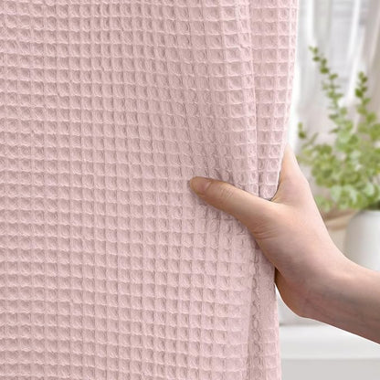 Waffle Weave Shower Curtain - Blush Pink Cotton Fabric Texture Heavyweight Shower Curtains for Bathroom,Washable,72Wx72L