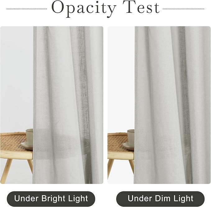 KGORGE Linen Blend Semi-Sheer Shower Curtains Grey for Bathroom | Lightweight Waterproof Fabric for Bathtub, Privacy Assured, Hooks Included, Button Hole, W72 x L84
