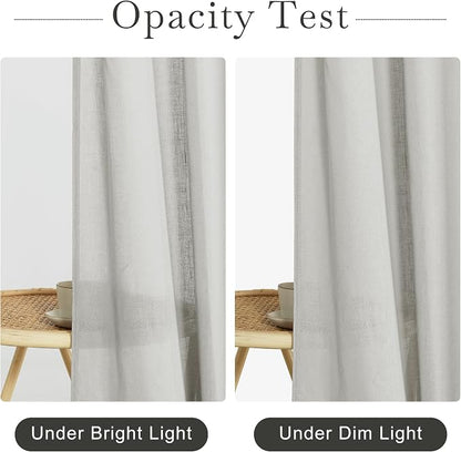 KGORGE Linen Blend Semi-Sheer Shower Curtains Grey for Bathroom | Lightweight Waterproof Fabric for Bathtub, Privacy Assured, Hooks Included, Button Hole, W72 x L84
