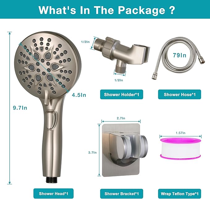 GwernKB Handheld Shower Head with ON OFF Switch & 79in Stainless Steel Hose | Built-in Power Spray,7-mode High Pressure Spray with Bracket & Extra No Drilling Shower Holder for Lower Mount,Brushed Nickel