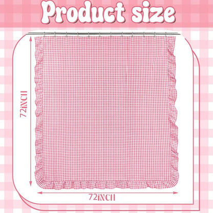 HunnmingRe Ruffled Gingham Shower Curtain Pink | 72'' x 72'' Vintage Farmhouse Curtain, Cotton Cottage Core Rural Checkered Plaid Decor, Fall Shower Curtain for Bathroom