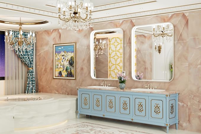 30"x36" Silver LED Bathroom Mirror with Lights,3000K/4500K/6000K | Stepless Dimmable,Anti-Fog,Memory Function,Aluminum Frame Wall Mount Lighted Bathroom Vanity Mirror,ETL Cert‌,IP54 Waterproof