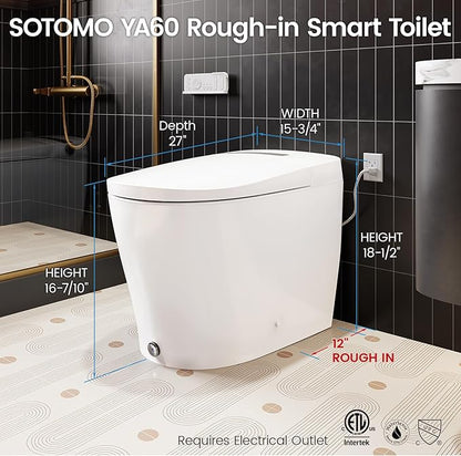 Smart Toilet with Built-in Bidet, One-Piece Bidet Toilet for Bathrooms, YA60 Bidet Toilet with Auto Flush, Kick Flush, Heated Seat, Warm Water and Dryer, Night Light, and Blackout Flush