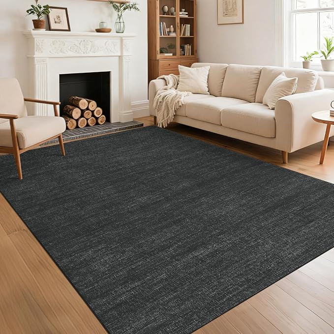 Garvee Black Rug for Living Room 5x7 Modern Solid Color Washable Rugs | Non Slip Stain Resistant Neutral Textured Non Shedding Low Pile Contemporary Soft Rug for Bedroom Dining Room Nursery