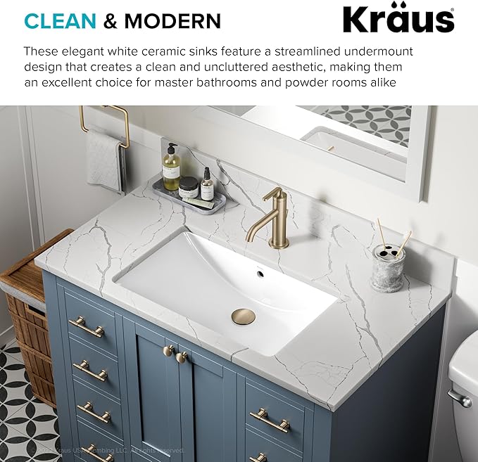 KRAUS Elavo 23 in. Rectangular Porcelain Ceramic Undermount Bathroom Sink in White with Overflow Drain, KCU-243