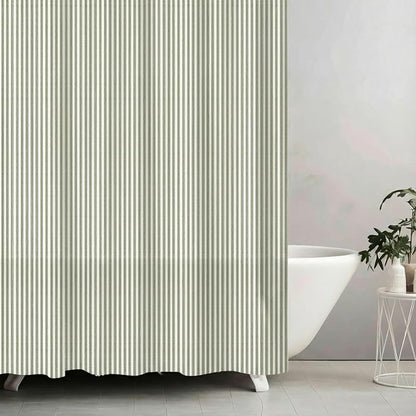 Stripe Cotton Toile Shower Curtain Ticking Stripe Woven Print Curtain Bathroom Decor for Traditional and Contemporary Style Kitchen Bath Home(Green and White,72 x 72 Inches)