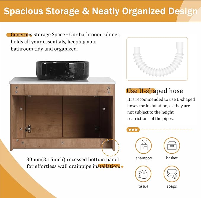Malwee 30" Floating Bathroom Vanity with Sink, 30 Inch Wall Mounted Bathroom Cabinet Combo, Modern Single Sink Bath Storage Vanity Set, with 2 Soft Close Doors and Ceramic Vessel Basin Top(30-RR