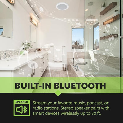 Homewerks 7130-18-BT Bathroom Fan with LED Light and Bluetooth Speaker 80 CFM 1.5 Sones White 4000 Kelvin CCT Light 600 Lumens