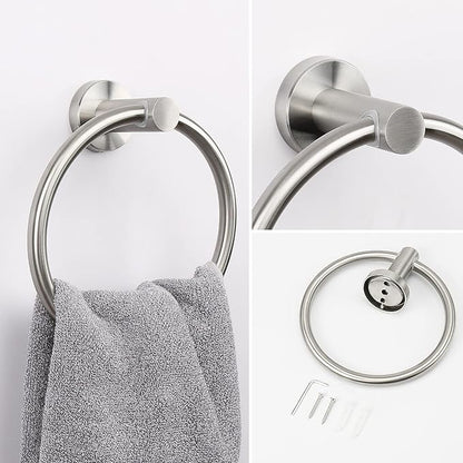 NearMoon 2 Pieces Bathroom Hardware Accessories, Towel Ring and Toilet Paper Holder- Stainless Steel Bath Towel Hanger and Hand Towel Holder, Wall Mounted (Brushed Nickel)
