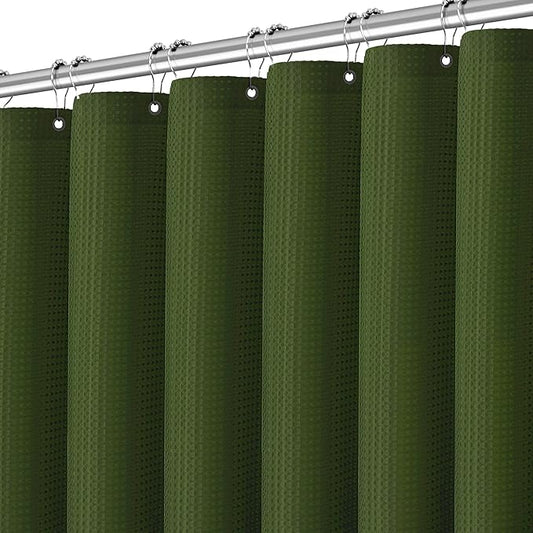 60 inch Waffle Shower Curtain - Heavy Duty Thick Fabric Green Shower Curtains for Bathroom, Weighted Hotel Spa Luxury Water Repellent Cloth Bath Curtain with 10 Hooks, 60Wx72H
