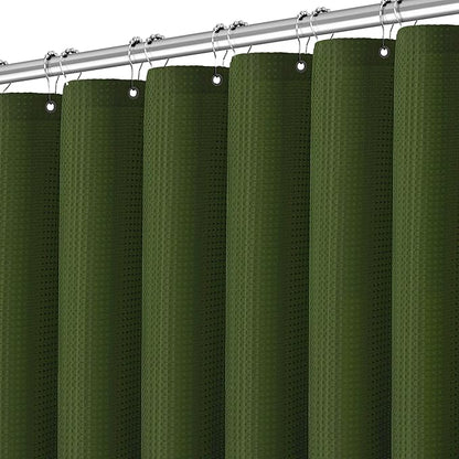 Extra Long Green Bathroom Decor Waffle Shower Curtain 96 Inches 256GSM Heavy Duty Shower Curtain Set, Hotel Quality Water Repellent Modern Shower Curtains with 12 Hooks,72Wx96H
