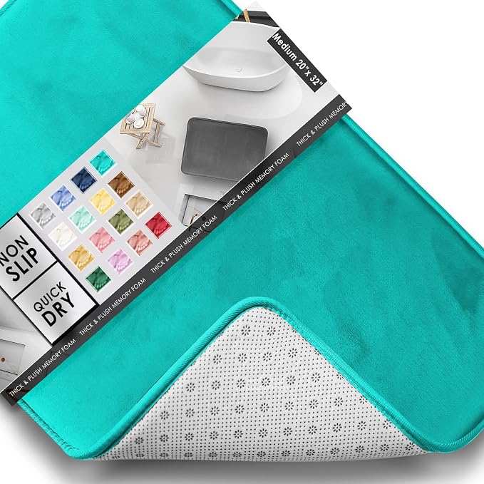 Clara Clark Bathroom Rugs, Velvet Memory Foam Bath Mat, Non-Slip, Machine Washable Bath Rugs - Dries Quickly, Ultra Soft Plush Bath Mats for Bathroom, 20 x 32, Teal Blue