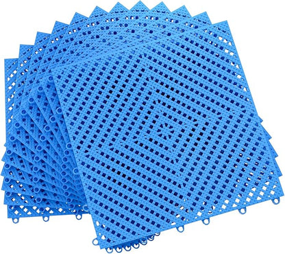 12-Pcs Interlocking Tile, Indoor/Outdoor Drainage Interlocking Floor Tiles 11.8" x 11.8", Anti-Slip Waterproof Soft PVC Splicing Flooring Tile for Garage Patio Pool Bathroom, Blue