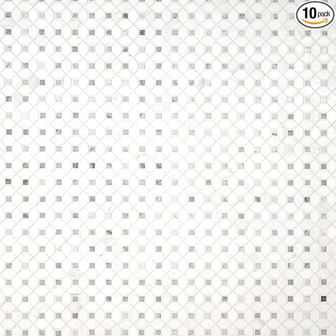 MSI Bianco Dolomite Dotty Polished Marble Mesh-Mounted Mosaic Tile for Kitchen Backsplash, Bathroom Wall, Accent Wall, and Shower