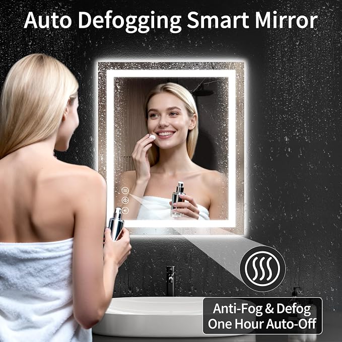 LED Bathroom Mirrors 24"x28" Bathroom Mirror with Lights for Wall, Backlit + Front Lit, 3 Colors, Anti-Fog, Dimmable Brightness for Vanity,Bathroom, Entryway, Living Room