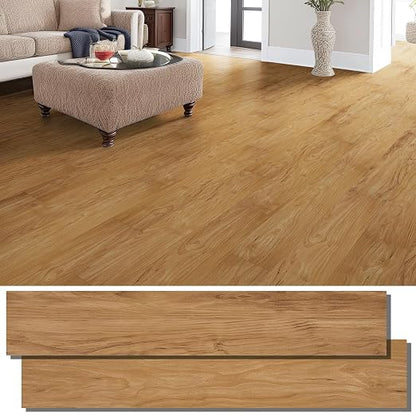 INMOZATA 36 Pack Peel and Stick Vinyl Flooring Waterproof Floor Tile | 54 Sq.Ft, Heat-resistant, Wood Grain Self Adhesive Flooring for DIY Bedroom Living Room Bathroom Kitchen (Smoked Brown)