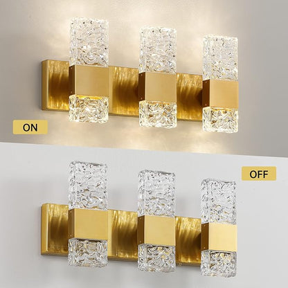 Gold Bathroom Vanity Light Fixtures Bathroom Light Fixtures Over Mirror 3-Light 4000K LED Crystal Wall Sconces Modern 30W Brushed Hardwired Wall Lights for Bathroom Bedroom Living Room