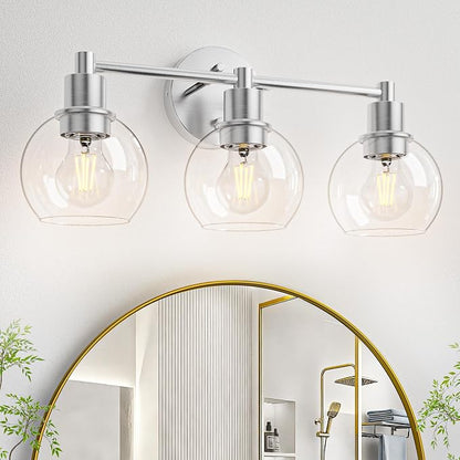 3 Light Bathroom Light Fixtures, Brushed Nickel Bathroom Vanity Lights, Modern Vanity Lights 3-Light Globe Bathroom Vanity Lighting Fixture Over Mirror