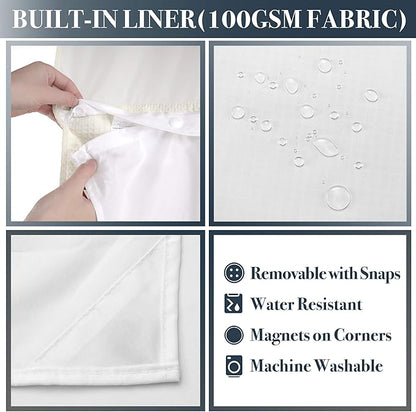 N&Y HOME Waffle Weave Shower Curtain with Snap-in Fabric Liner & Hooks Set - Hotel Style Cream Shower Curtain for Bathroom, Water-Repellent & Washable, Mesh Top Window - 71x72, Cream