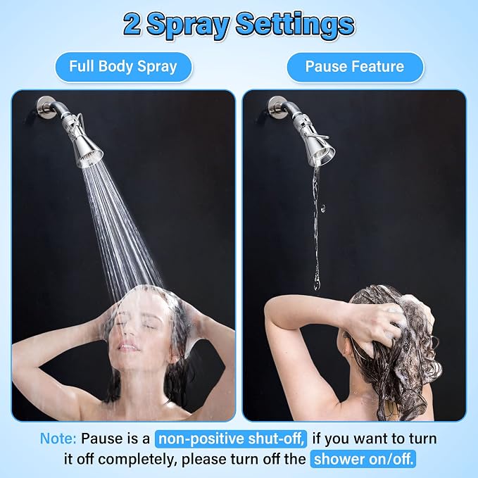 Enhon 2 Setting Pivoting Single Spray Shower Head with Shut Off Valve, Replacement for 52650-PK Compatible with Delta Shower, 2.5 GPM Brass Water Saving Shower Head 1 5/8" Diameter Spray Face(1 Pack)
