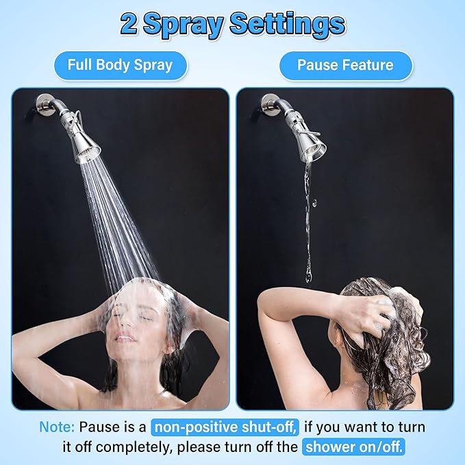 Enhon 2 Setting Pivoting Single Spray Shower Head with Shut Off Valve, Replacement for 52650-PK Compatible with Delta Shower, 2.5 GPM Brass Water Saving Shower Head 1 5/8" Diameter Spray Face(2 Pack)