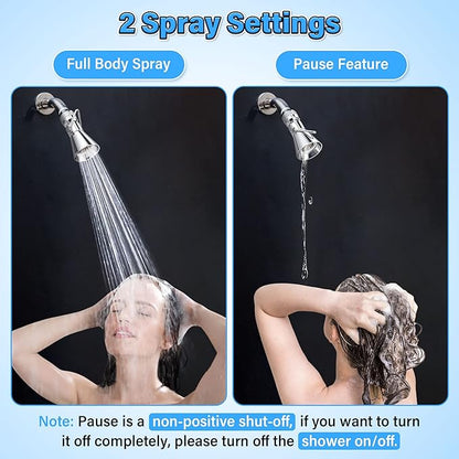 Enhon 2 Setting Pivoting Single Spray Shower Head with Shut Off Valve, Replacement for 52650-PK Compatible with Delta Shower, 2.5 GPM Brass Water Saving Shower Head 1 5/8" Diameter Spray Face(2 Pack)