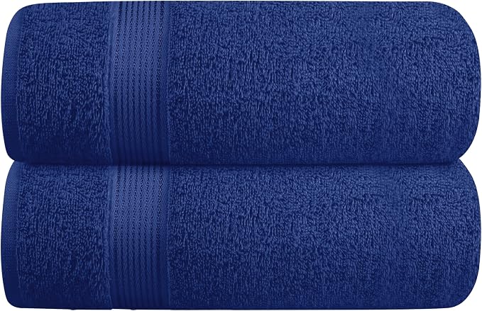 Cotton 2 Pack Oversized Bath Towel Set 28x55 inches, Large Bath Towels, Ultra Absorbant Compact Quickdry & Lightweight Towel, Ideal for Gym Travel Camp Pool - Navy Blue