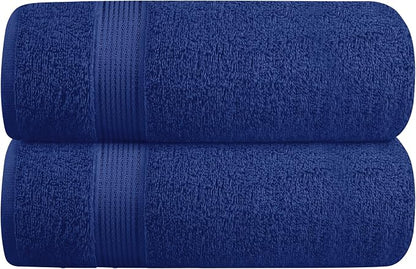 Cotton 2 Pack Oversized Bath Towel Set 28x55 inches, Large Bath Towels, Ultra Absorbant Compact Quickdry & Lightweight Towel, Ideal for Gym Travel Camp Pool - Navy Blue