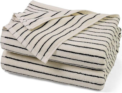 Jacquotha Black and Ivory Striped Bath Towels Set of 2, Lighter & Quick Dry Towels Large 27.5 x 55 inches, Farmhouse for Bathroom, Pool, Shower