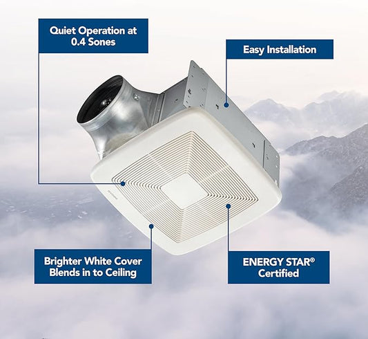 QT Series Very Quiet 110 CFM Ceiling Bathroom Exhaust Fan, .4 Sones, ENERGY STAR Certified