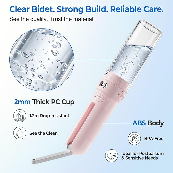 Electric Portable Bidet, Rechargeable Travel Bidet | 3 Pressure Modes, 260 Uses/Charge, Waterproof, Personal Hygiene Cleaning at Home Office and Camping