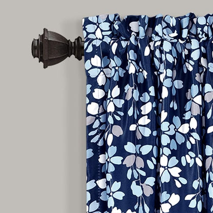 Lush Decor Weeping Flower Light Filtering Window Curtain Panels, Pair, 52" W x 63" L + 2" Header, Navy - Charming Modern Floral Curtains for Living Room, Dining Room, & Bedroom (Pack of 8)
