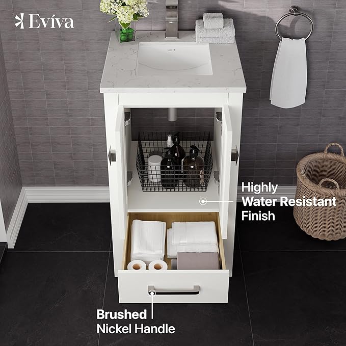 Eviva London 20" x 18" White Bathroom Vanity with White Carrara Quartz Top