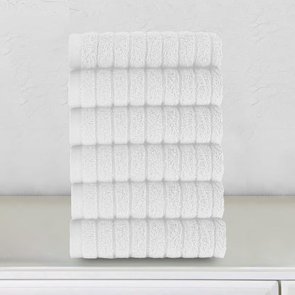 Elegant Comfort 100% Turkish Cotton Corduroy Ribbed Luxury Washcloths 6 Pack Soft 13 x 13 Inch - Higly Absorbent, Durable, Quick Dry, Spa Premium Hotel Quality for Bathroom or Travel, White