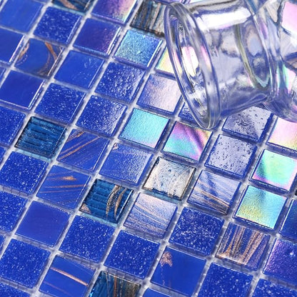 11.5 sq.ft Iridescent Cobalt Blue Glass Mosaic Tile for Bathroom, Pool | Waterproof Wall & Floor Tile. Heat & frost resistant outdoors. Mesh-mounted easy install. Use any grout. Easy clean. 10pcs.