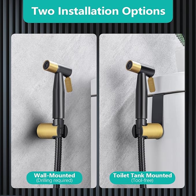 BARROCK Handheld Bidet Sprayer for Toilet, Stainless Steel Metal Made Baby Cloth Diaper Spraying Kit, Bathroom Toilet Bidet Attachment Set for Bathing Pets and Feminine Washing,Matte Black and Gold