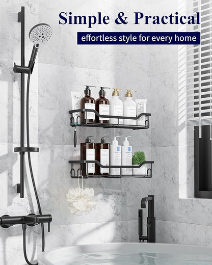 Kitsure Shower Caddy, Adhesive Shower Organizer, Large, Black | Stainless Steel Shelf for Inside Shower, No Drill Bathroom Organizers and Storage, Home Decor Accessories