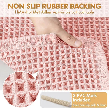 MIULEE Set of 2 Waffle Bathroom Rugs Boho Bath Mat Pink 17x24 Inch | Non Slip, Super Absorbent, Washable, Ultra Soft, Rubber Backed, Small Bath Rugs for Bathroom Floor Tub Shower