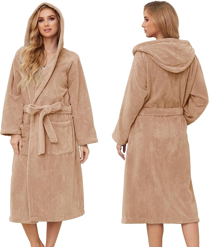 PJGGZ Hooded Bathrobes for Women, Soft Long Towel Robes for Women - Quick Dry yet Warm