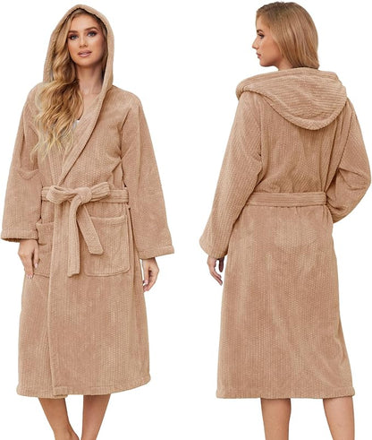 PJGGZ Hooded Bathrobes for Women, Soft Long Towel Robes for Women - Quick Dry yet Warm