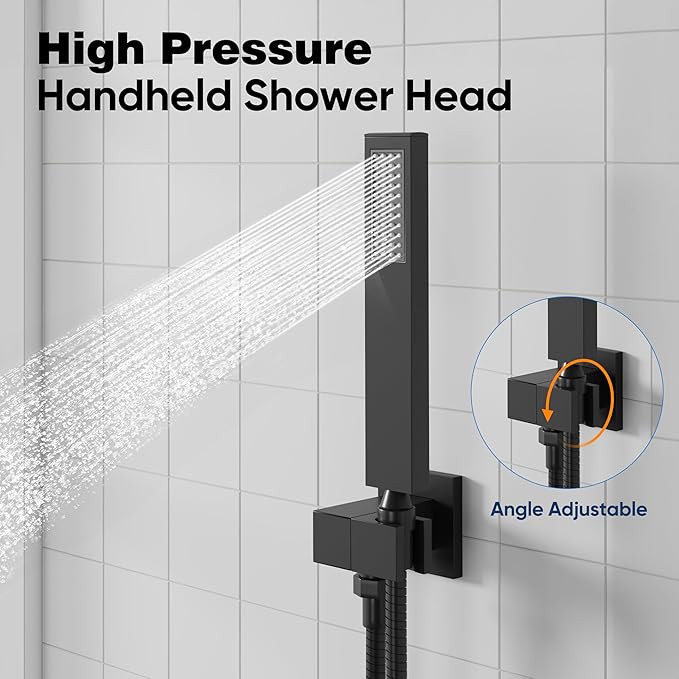 ESNBIA Black Shower Faucet Set, 12 Inches Rainfall Shower System with Rain Shower Head and Handle Set, All Metal Shower Fixtures with Pressure Balance Shower Valve, Matte Black