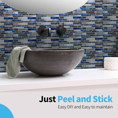 Art3d Marble Tile Peel and Stick Backsplash, 10-Pack, 12 x 12 Inch, Blue | Lightweight, Self Adhesive, Moisture Resistant, Easy to DIY, Modern Style, for Kitchen, Bedroom, Ideal for New Home Buyers