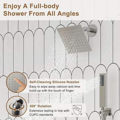 CASAINC Thermostatic Shower System 12" Ceiling-Mounted Rain Shower Head with 6" Shower Head, Smart Shower System with Handheld Spray, LED Light & Music, Water Temperature Display (Brushed Nickel)