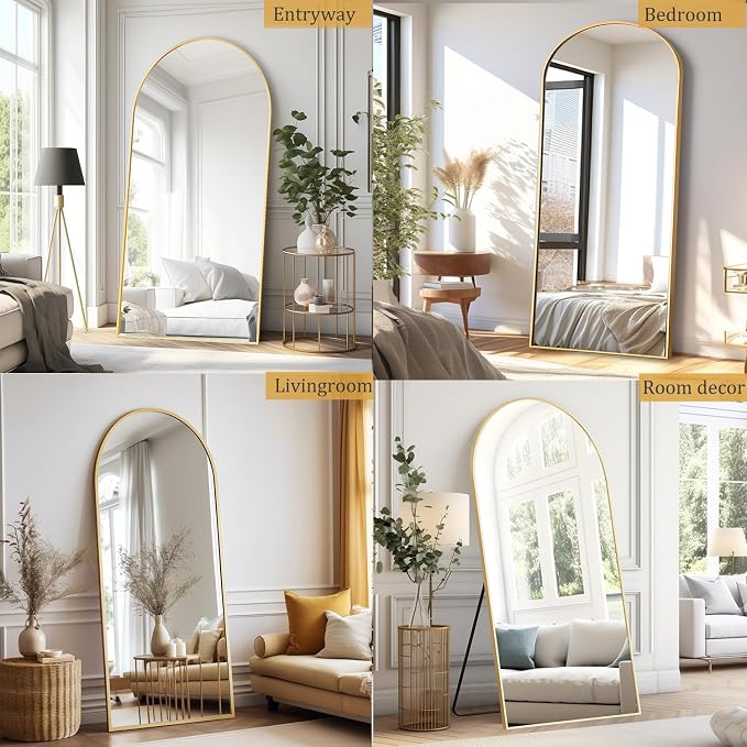 Dewfig Arched Full Length Mirror, 71"x30" Large Floor Mirror, Gold | Aluminum Alloy Frame Full Body Mirror, HD Shatterproof Tempered Glass, Lean/Stand/Wall for Living Room,Bedroom, Dressing Room