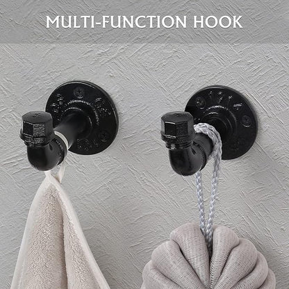 Bathroom Hardware Fixture Set Industrial Towel Bar Sets with Paper Towel Rack Wall Mount Hand Towel Holder Roll Ring Toilet Paper Holder and Pipe Robe Towel Holder Hanger for Farmhouse Home, 7 Pieces