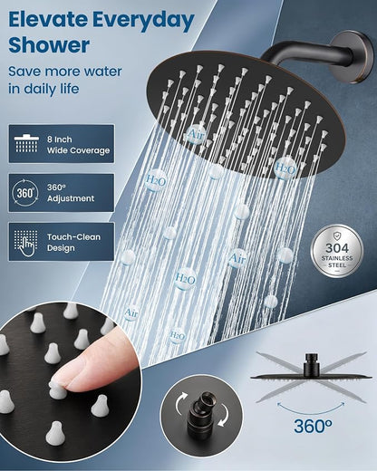 Airuida 8 Inch Oil Rubbed Bronze Shower Faucet Set,Shower Valve Kit | Female Threads Rough-in Valve Shower Trim Kit,Single Handle Control Shower Set